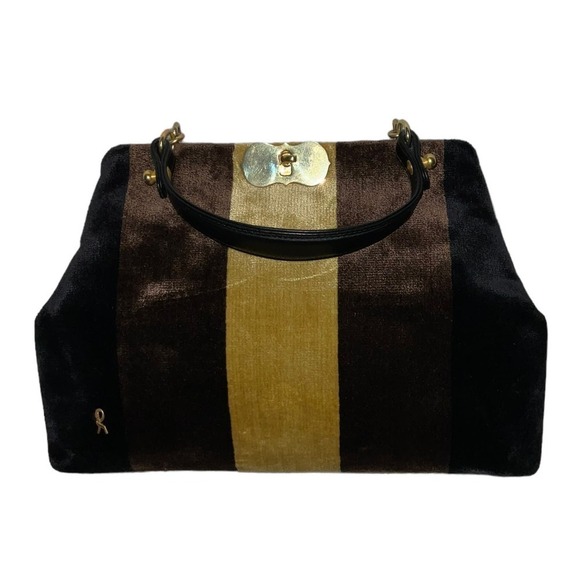 Vintage Roberta di Camerino Handbag 2 Toned Velvet Brown Leather Top Handle - Picture 3 of 16